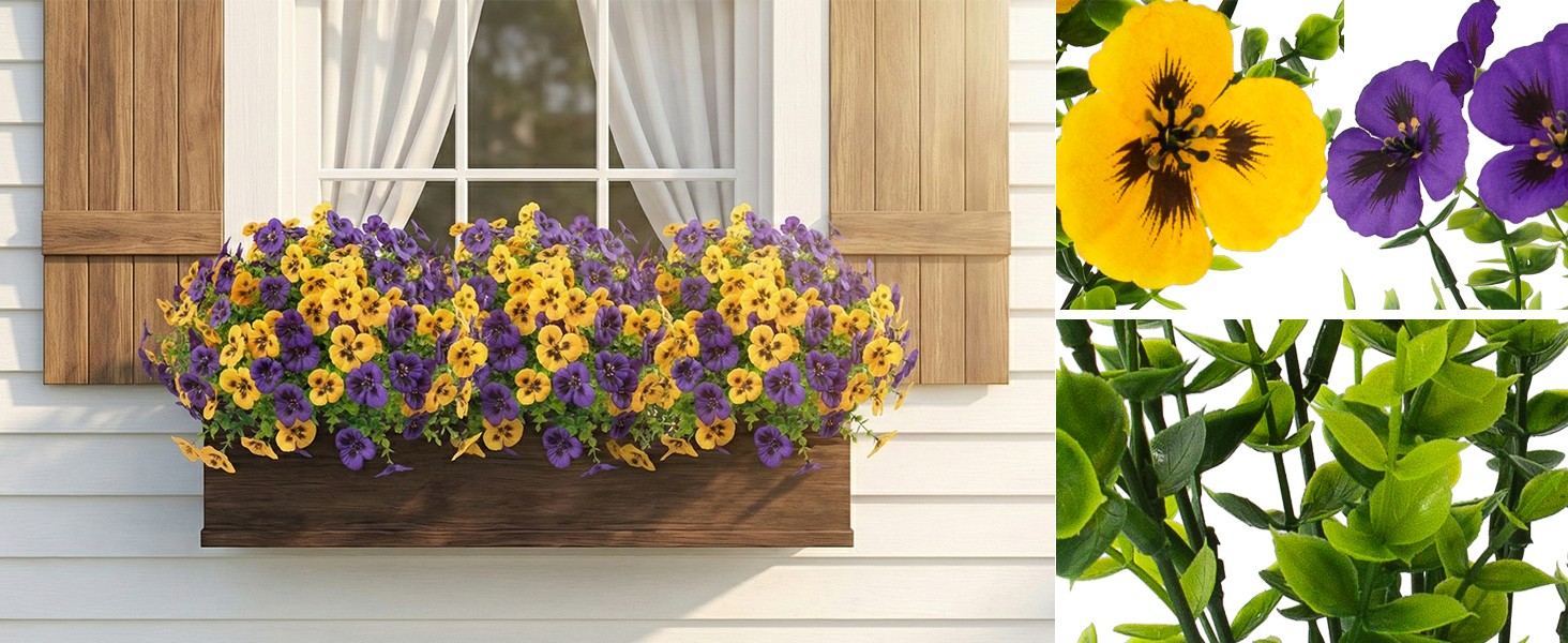 18 Pcs Artificial Fake Pansy Flowers for Outdoor, Faux UV Resistant Silk Pansies