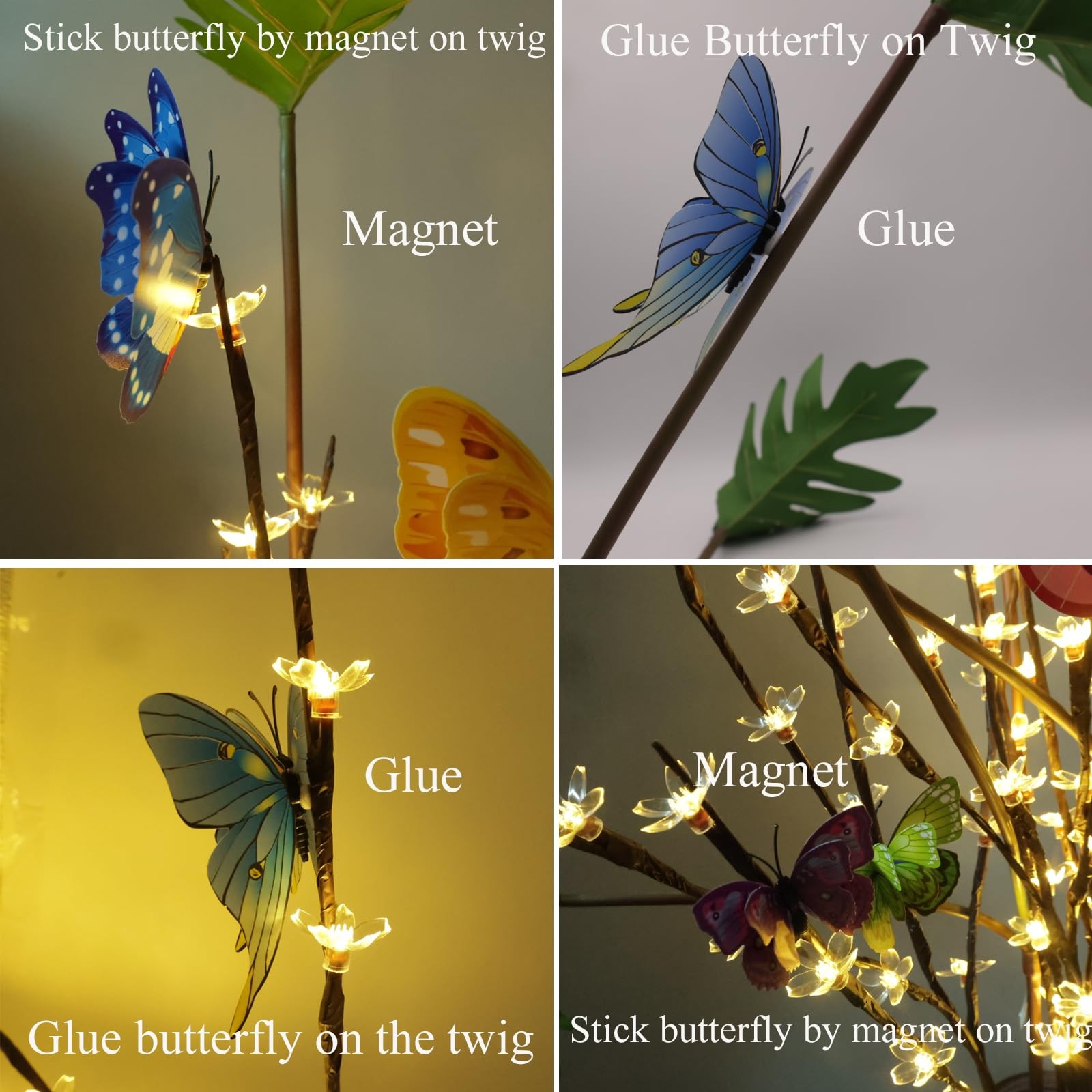 60 Battery Lighted Butterfly Twig for Indoor Vase Filler Flowers Decor