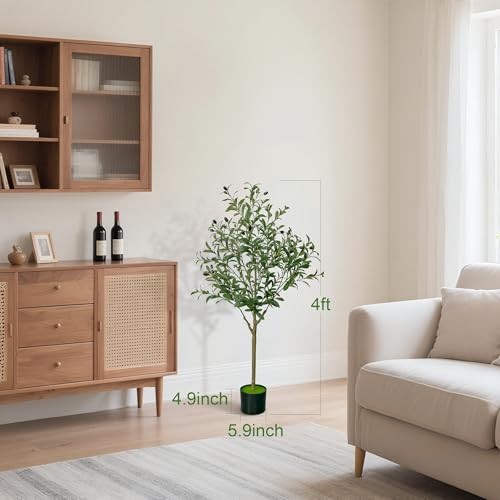 4 FT Olive Trees Artificial Indoor, Faux Olive Tree 4ft with Natural 3ft 11in