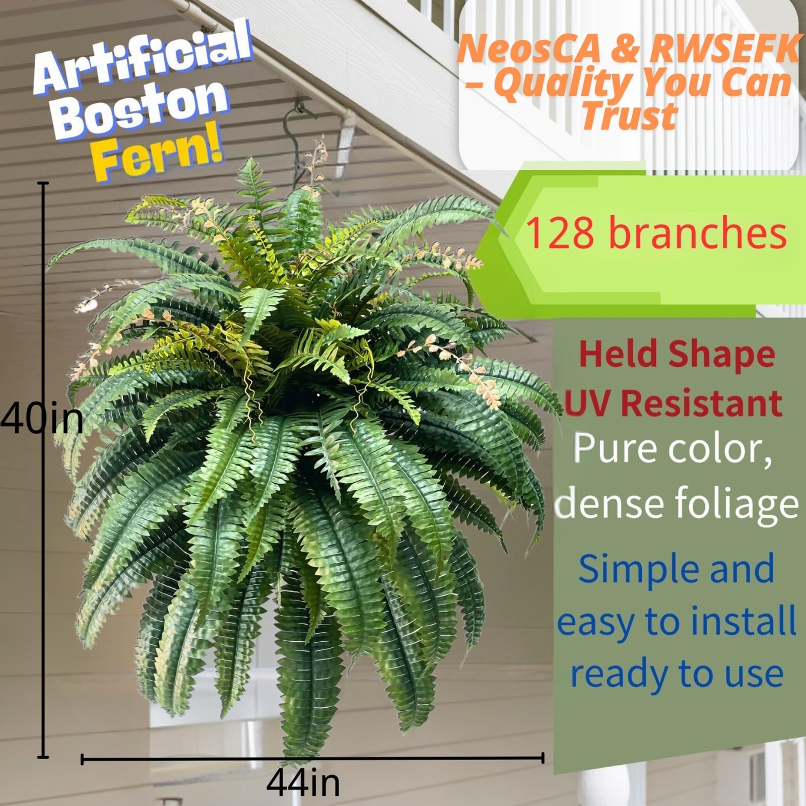 Life Like Artificial Boston Ferns for Outdoors Uv Resistant and Indoors,Reali…