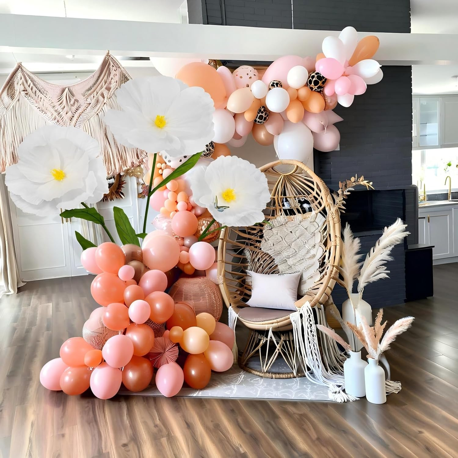 5.8 Ft Giant White Paper Poppy Flowers for Wedding & Home Decor
