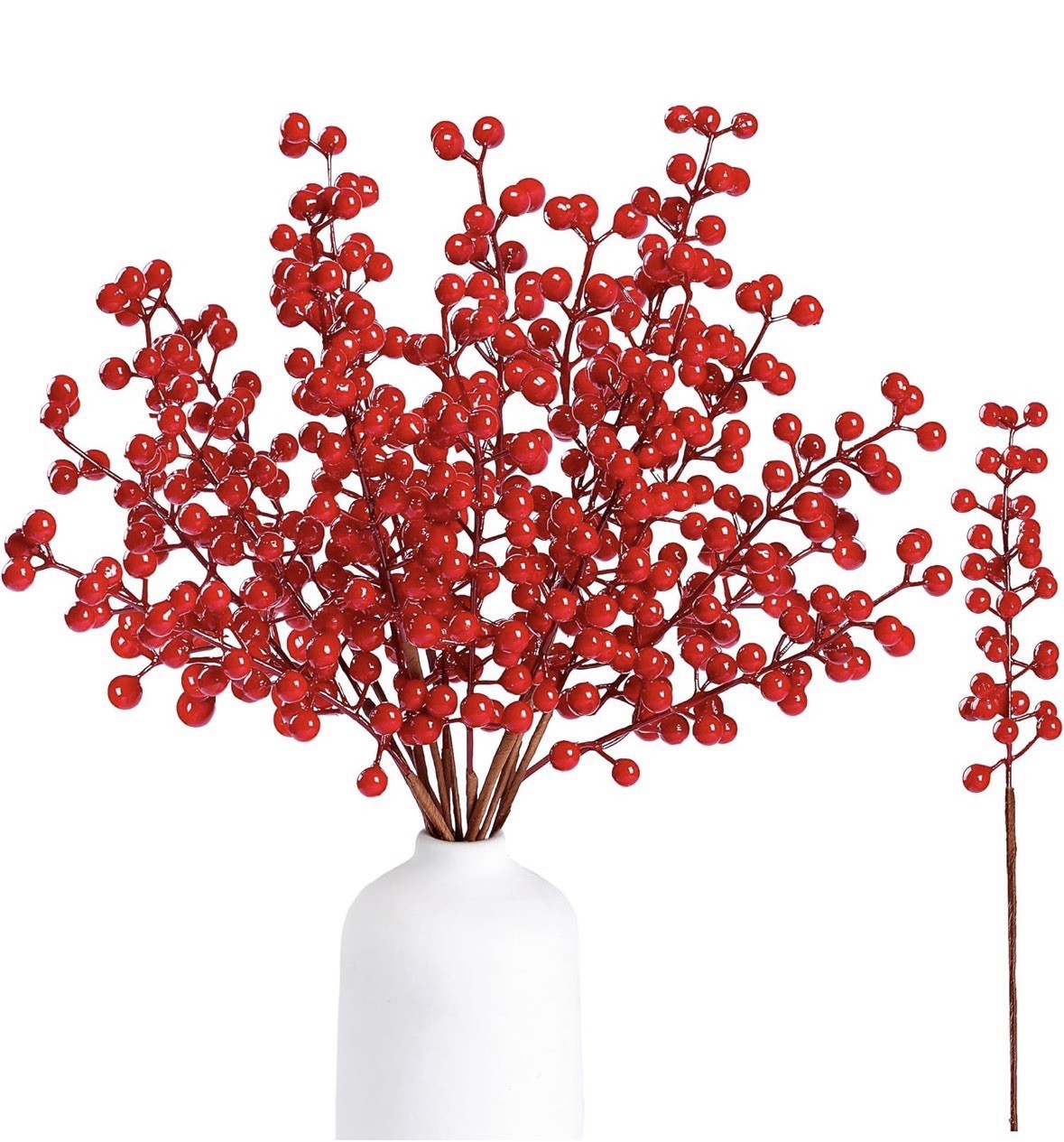 Sggvecsy 15 Pack Artificial Red Berry Stems, Holly Berry Branches, 11.5 inches
