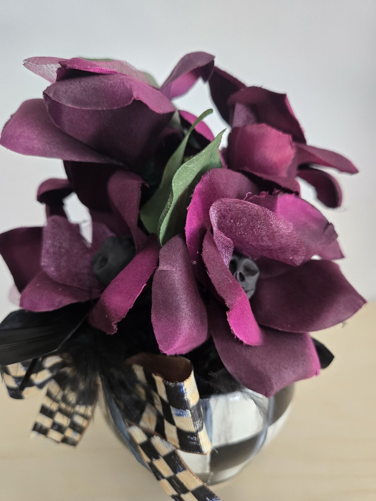 My Own Checkerboard Inspired Halloween Skull Bouquet Courtly Ribbon Bow