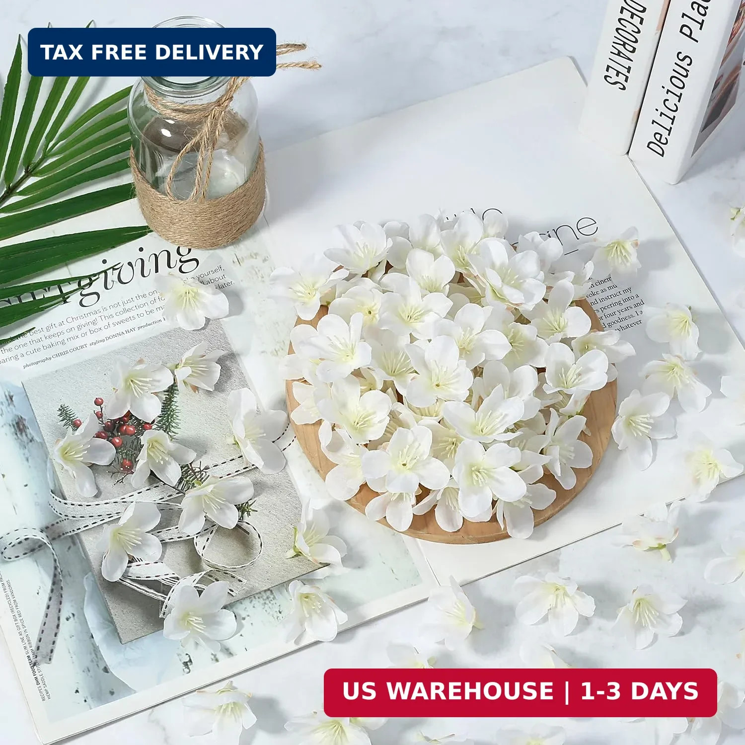 100 Pcs Mini White Cherry Blossom Head Artificial Small Cherry Blossom