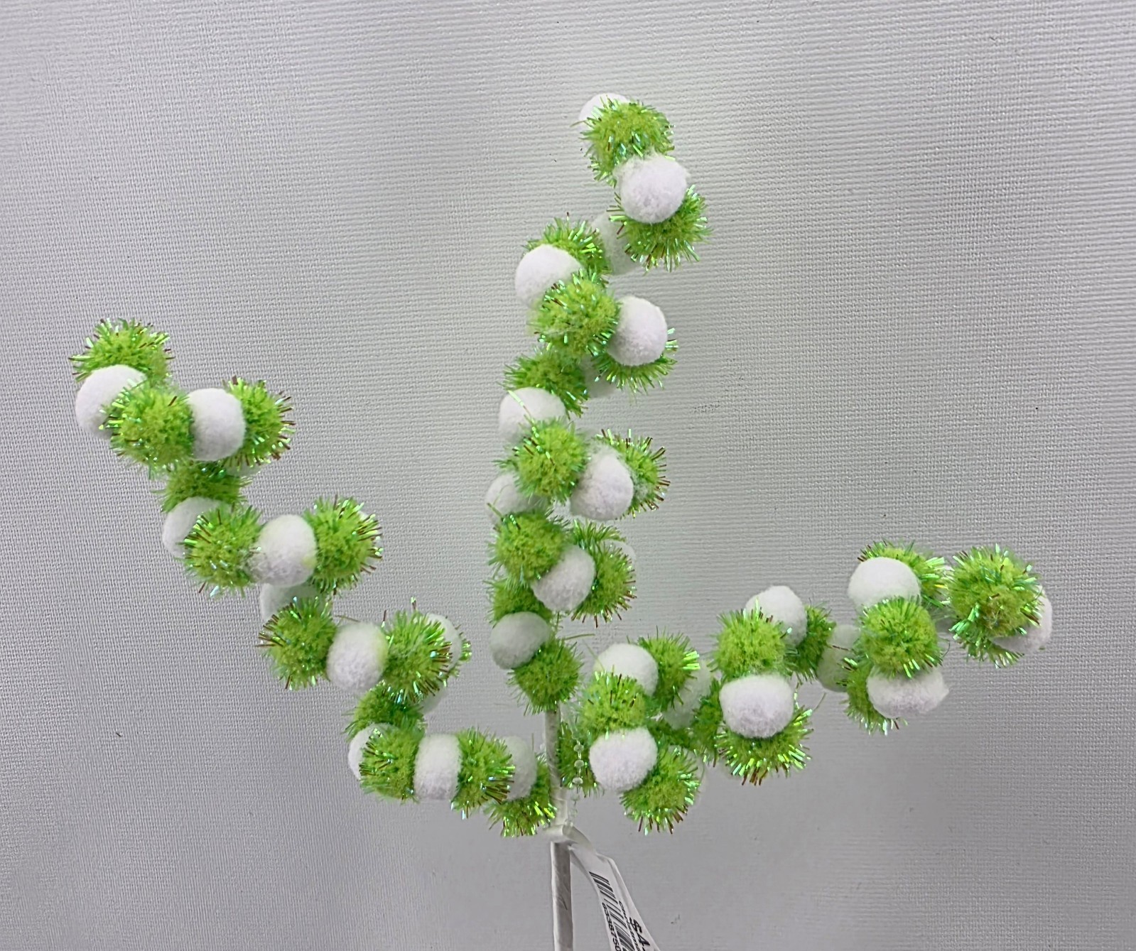 Pom Pom Spiral Picks Alternating Green and White Lot of 5 Stems 12″ Curled