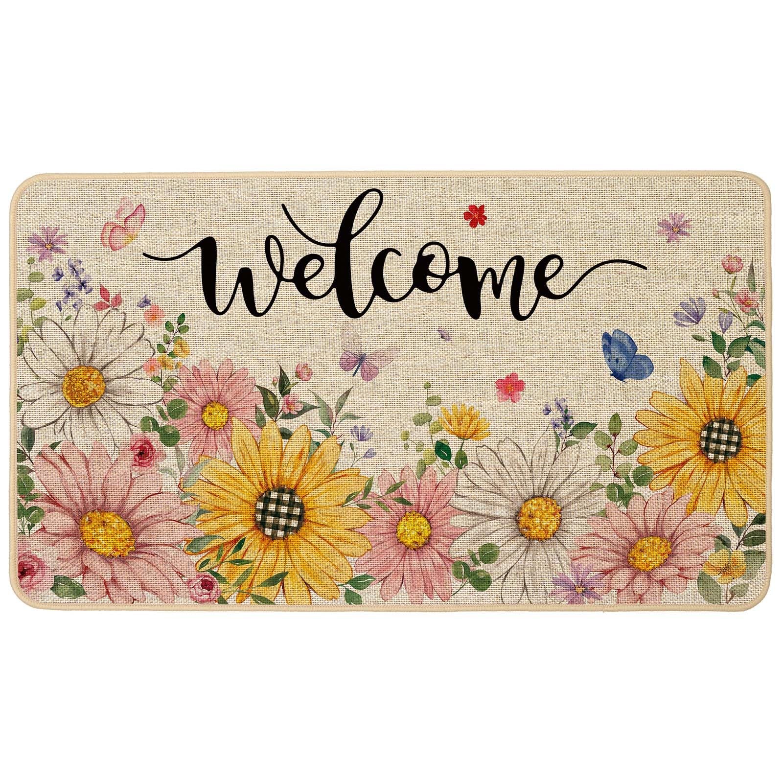 Baccessor Spring Summer 1’5″ x 2’5″ (Rectangular), Sunflower Daisy Welcome