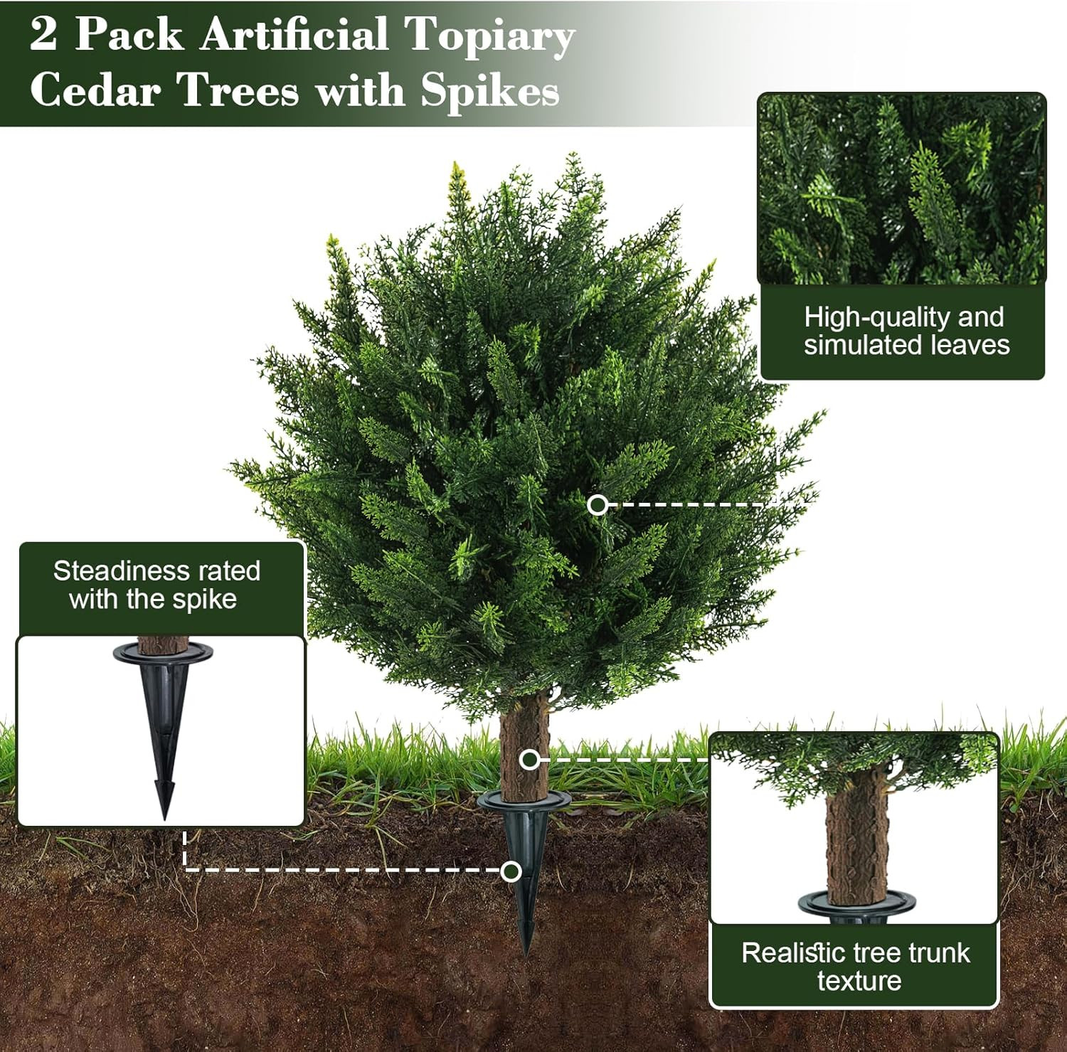 21″ UV Resistant Artificial Cypress Topiary – 2 Pack Faux Cedar Bushes