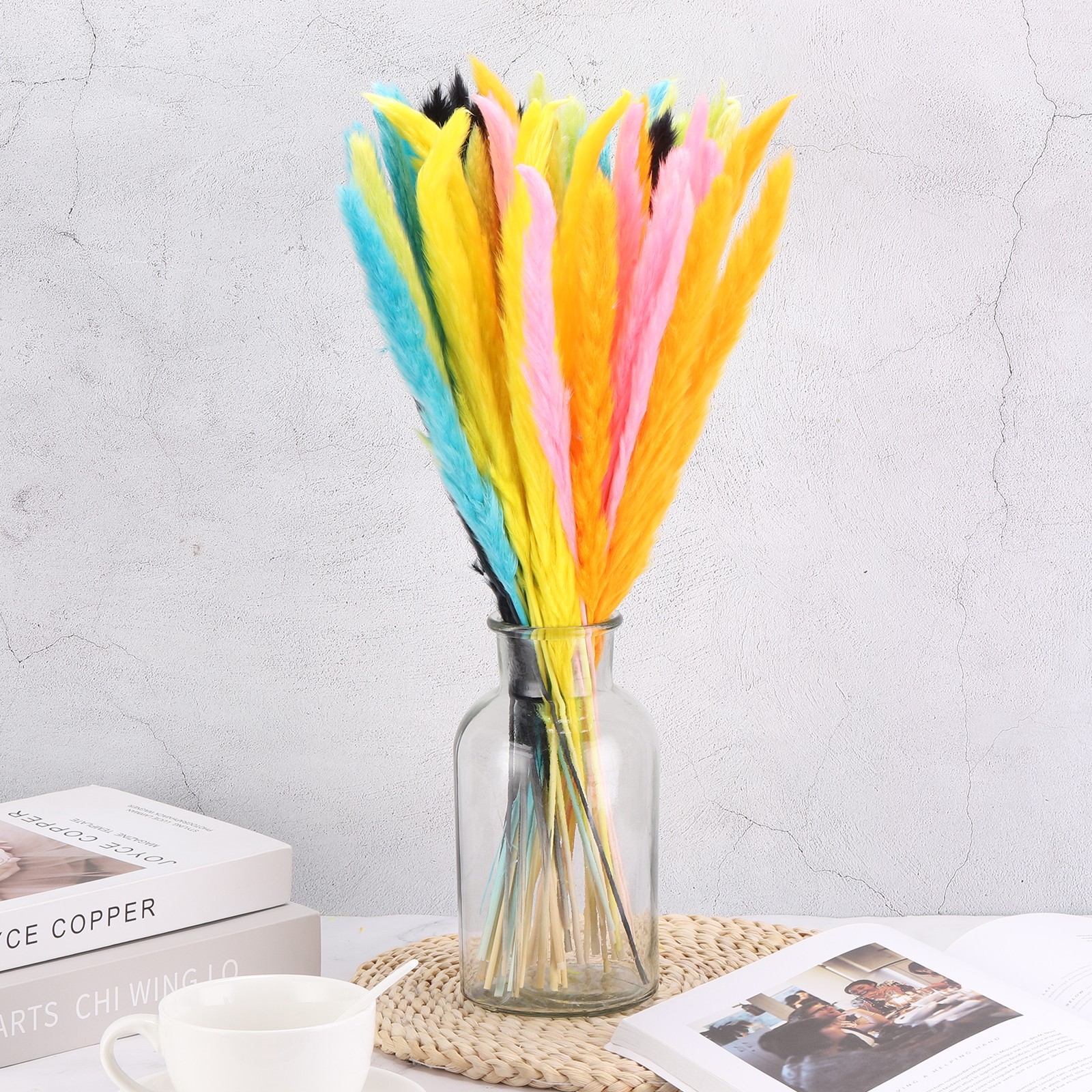 Orange Pampas Grass Decor, 30PCS 17 Inch(Length) Pampas Grass Bundle