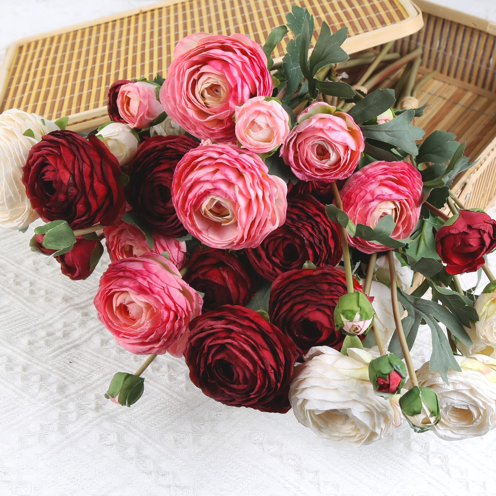 Ranunculus Artificial Flower,Silk Flowers Fake Persian Buttercup Flower 18 He…