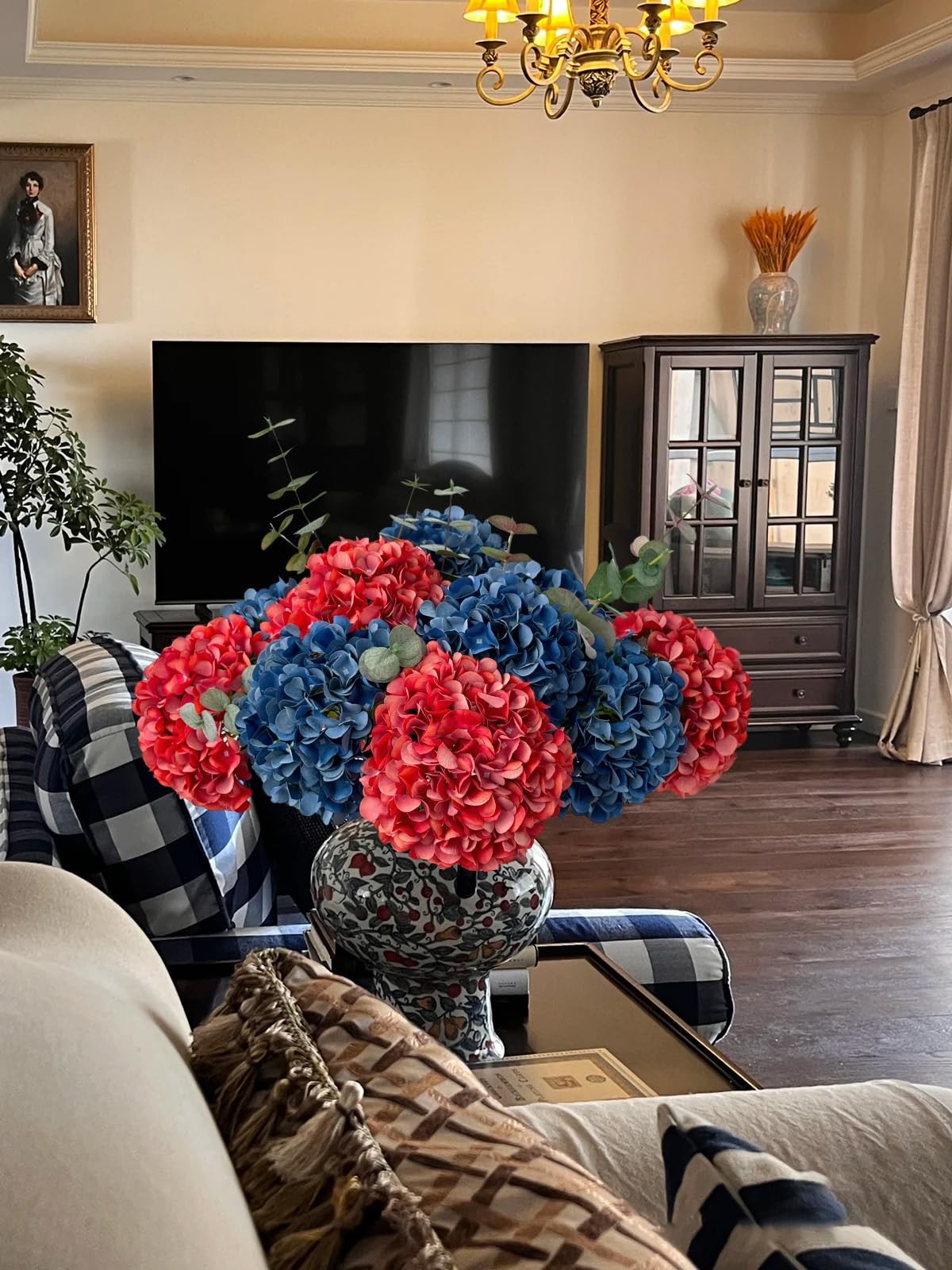 5 Pcs Dark Blue Silk Hydrangeas Artificial Flower Boho Dried Touch 20” Faux …