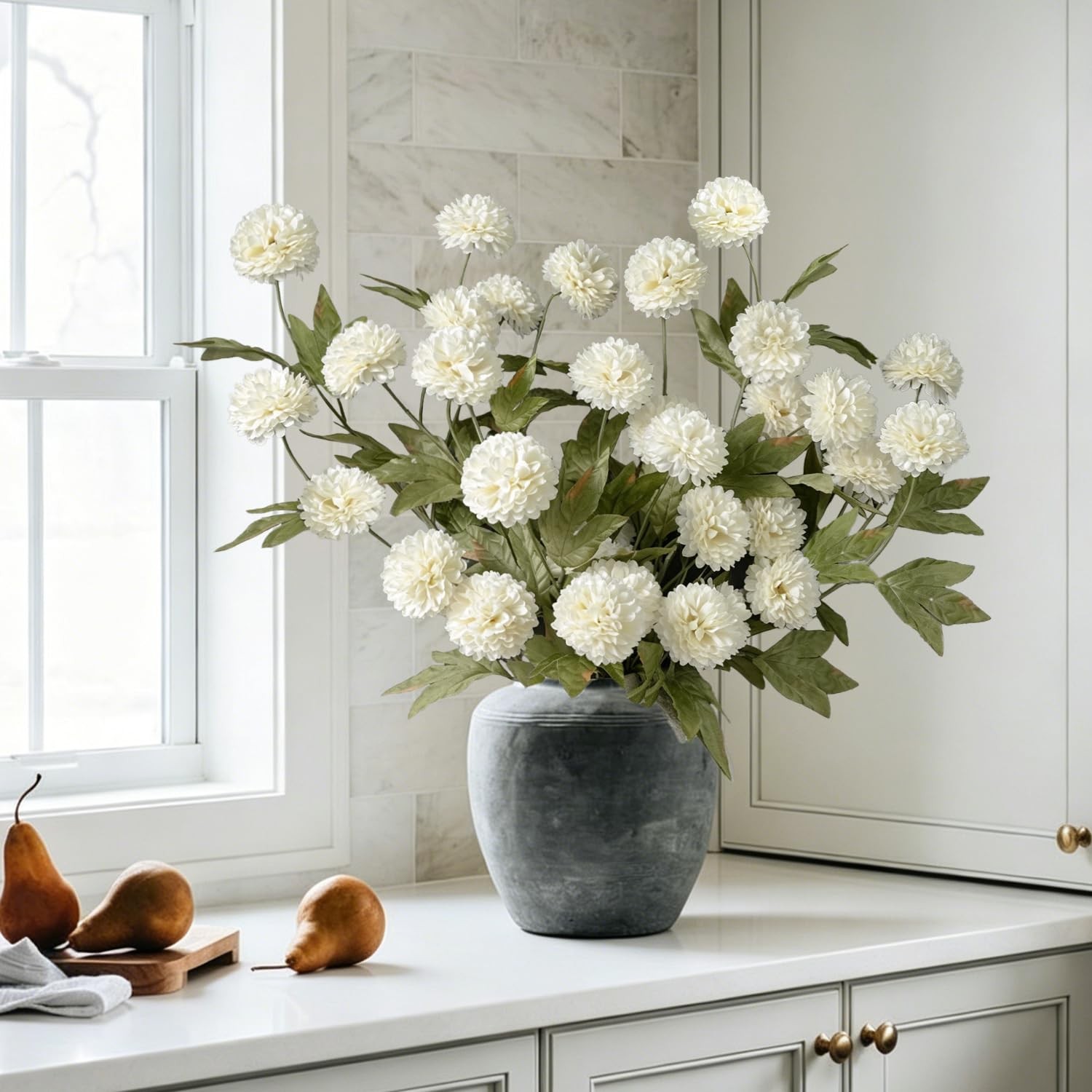 6PCS Long Stems Faux White Flowers Realistic Artificial Fall Flowers Indoor F…