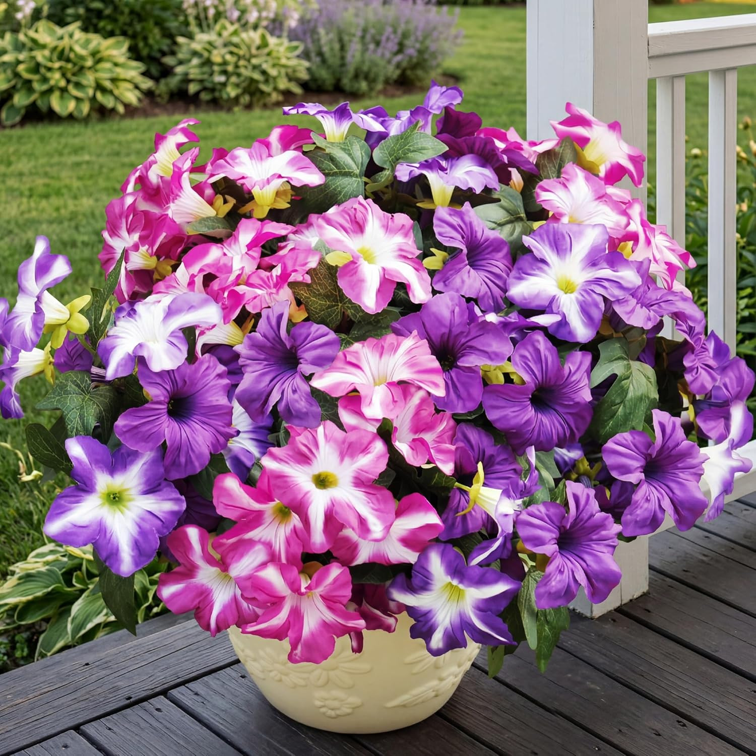 Artificial Fake Flowers Plants for Outdoor Decoration, 4PCS Faux Petunias Silk F