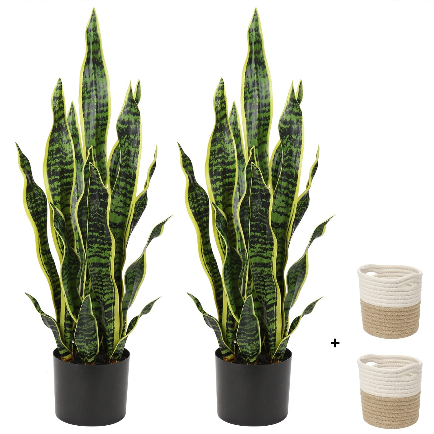 2 Set Large Fake Snake Plant 25 Inch Sansevieria Plant Artificial Snake Plant…
