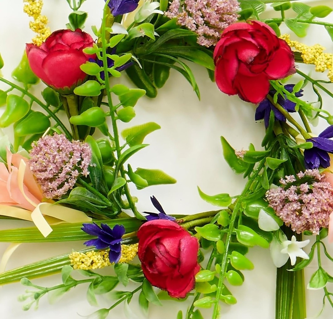 4.25″ Wild Artificial Multicolor Spring Flower Candle Ring Set of 2