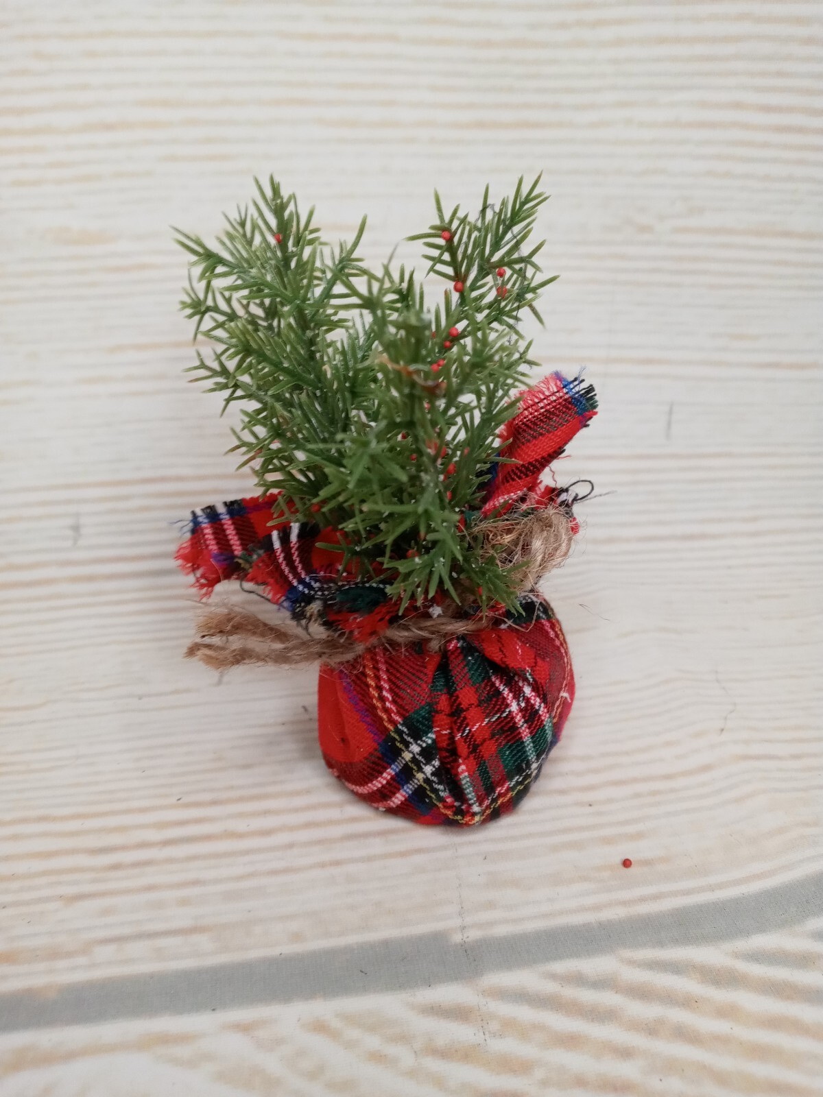 New! Mini Tartan Plaid Greenery Plant Tree Fake Christmas Winter Decor Filler ~