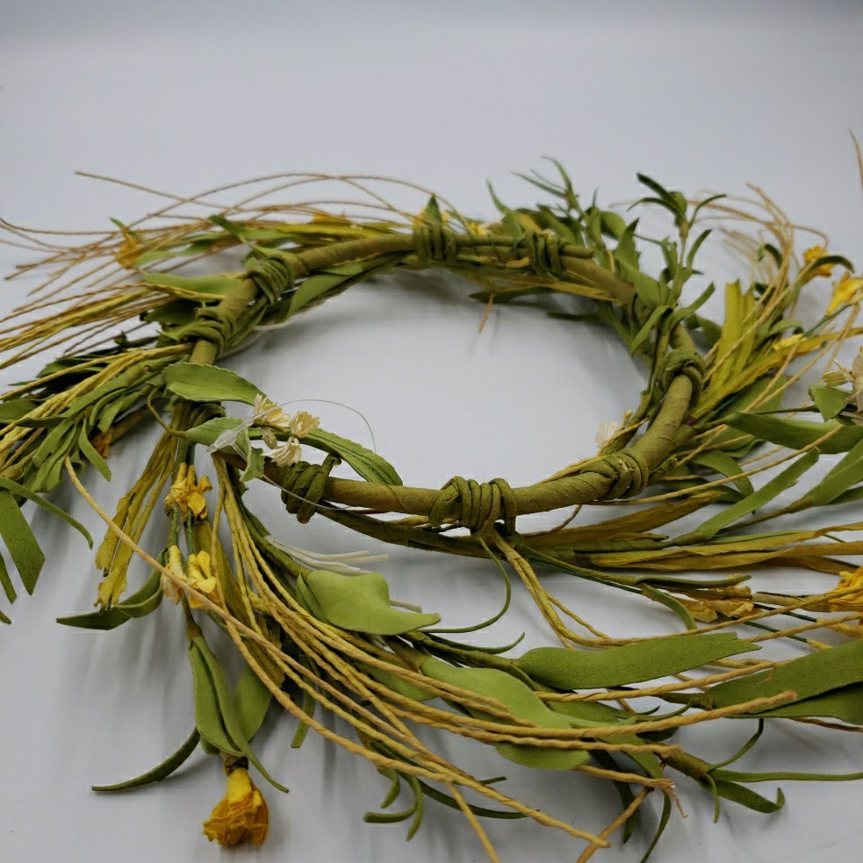Primitive Floral Candle Ring Wreath Prairie Grass Yellow Flower Spring Summer 6″