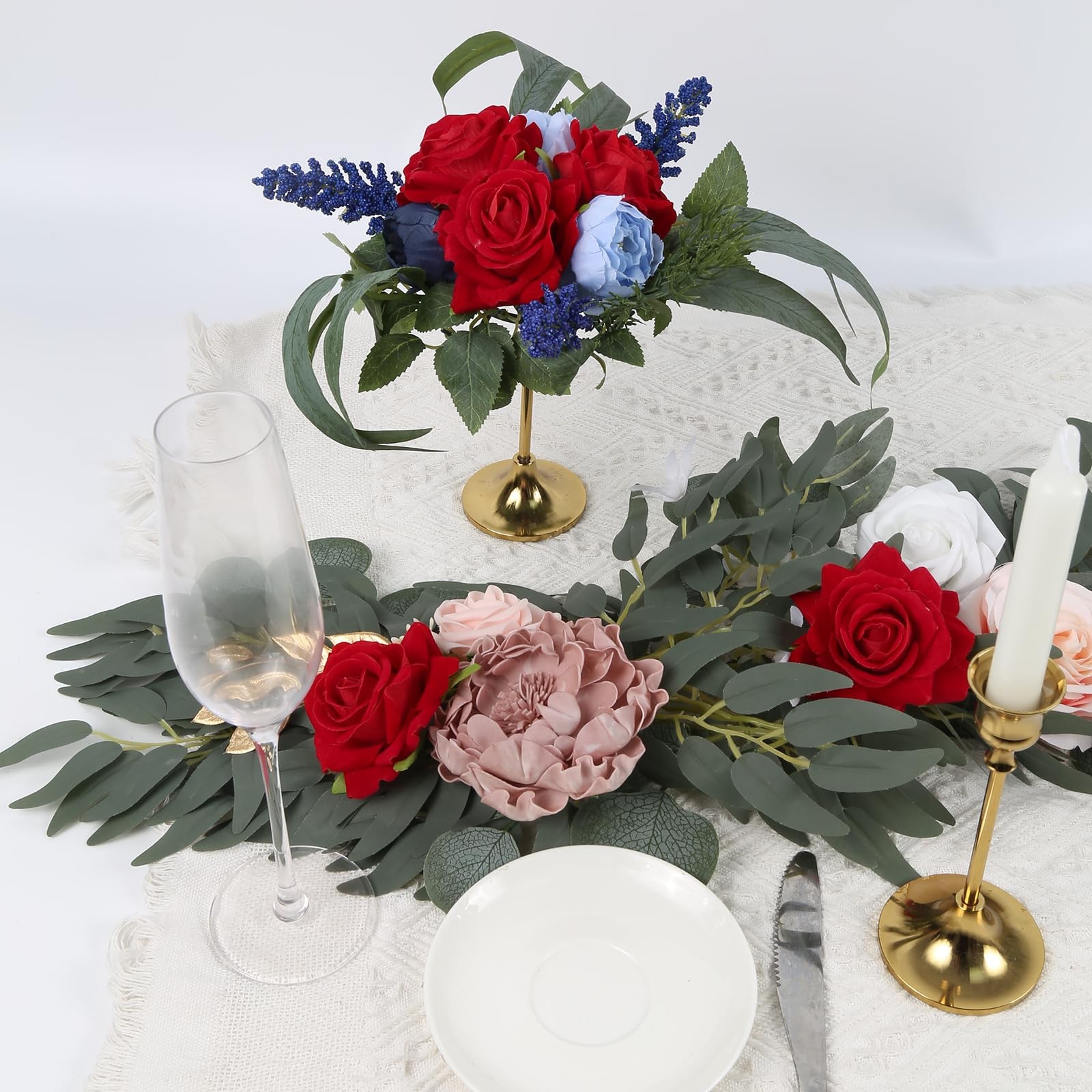 16 PCS Red Artificial Velvet Roses 3.15 Inch Fake Flowers Bridal Bouquet