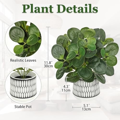 12″ Artificial Plants Indoor Small Fake Plant in Ceramic Pot, Silk #Green #4