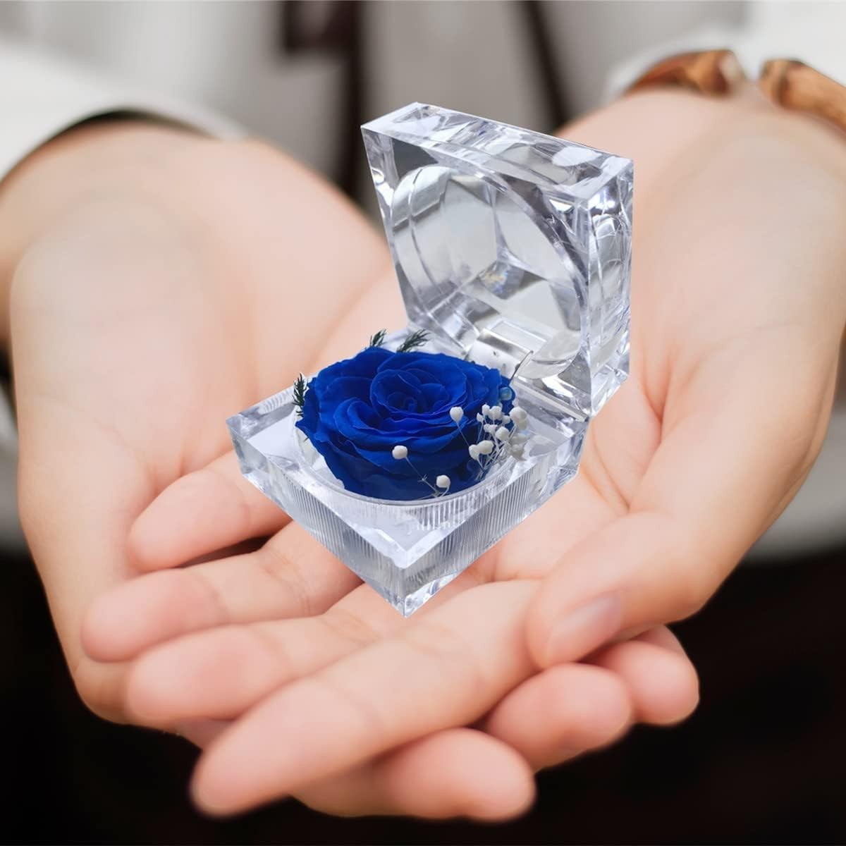3-5 Lasting Blue Rose in Acrylic Box – Romantic Gift for Special Occasions
