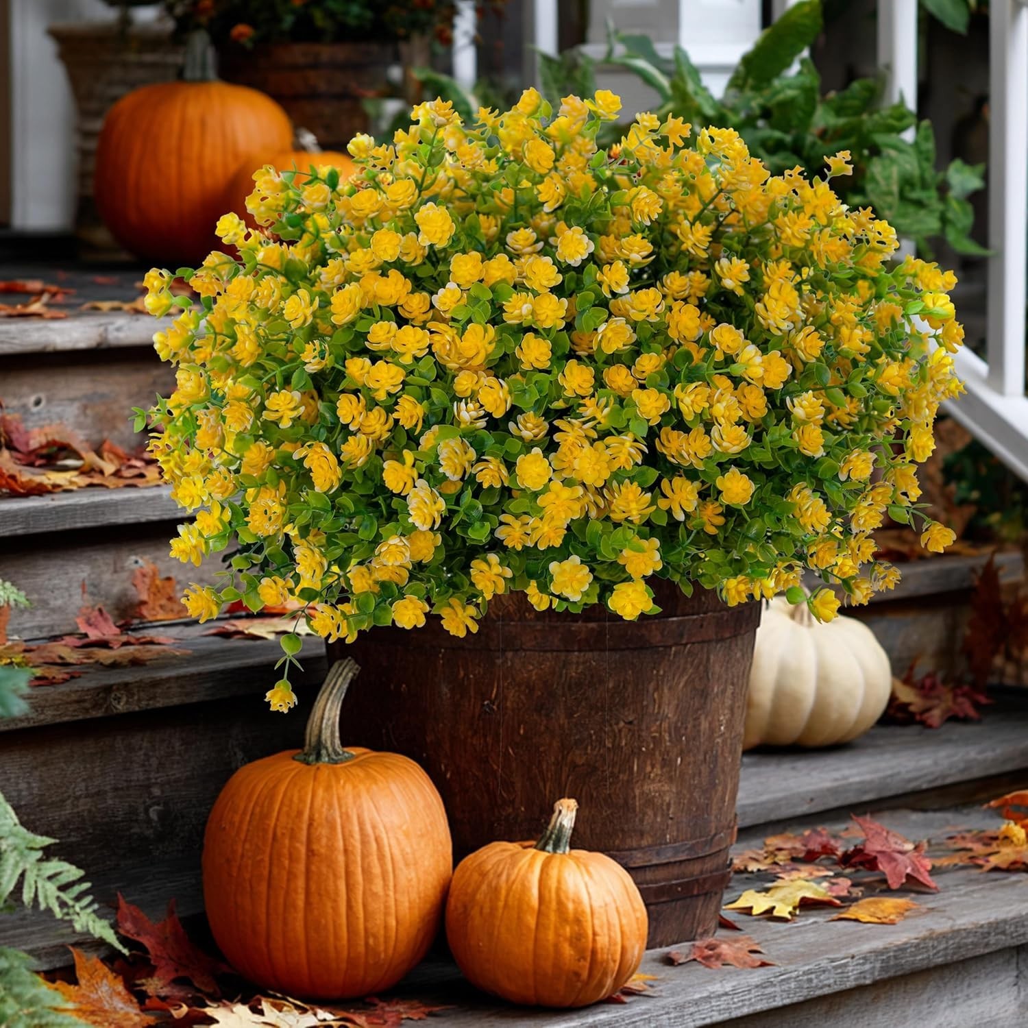 UV Resistant Faux Plastic Greenery – 12 Yellow Boxwood Bundles for Home Décor