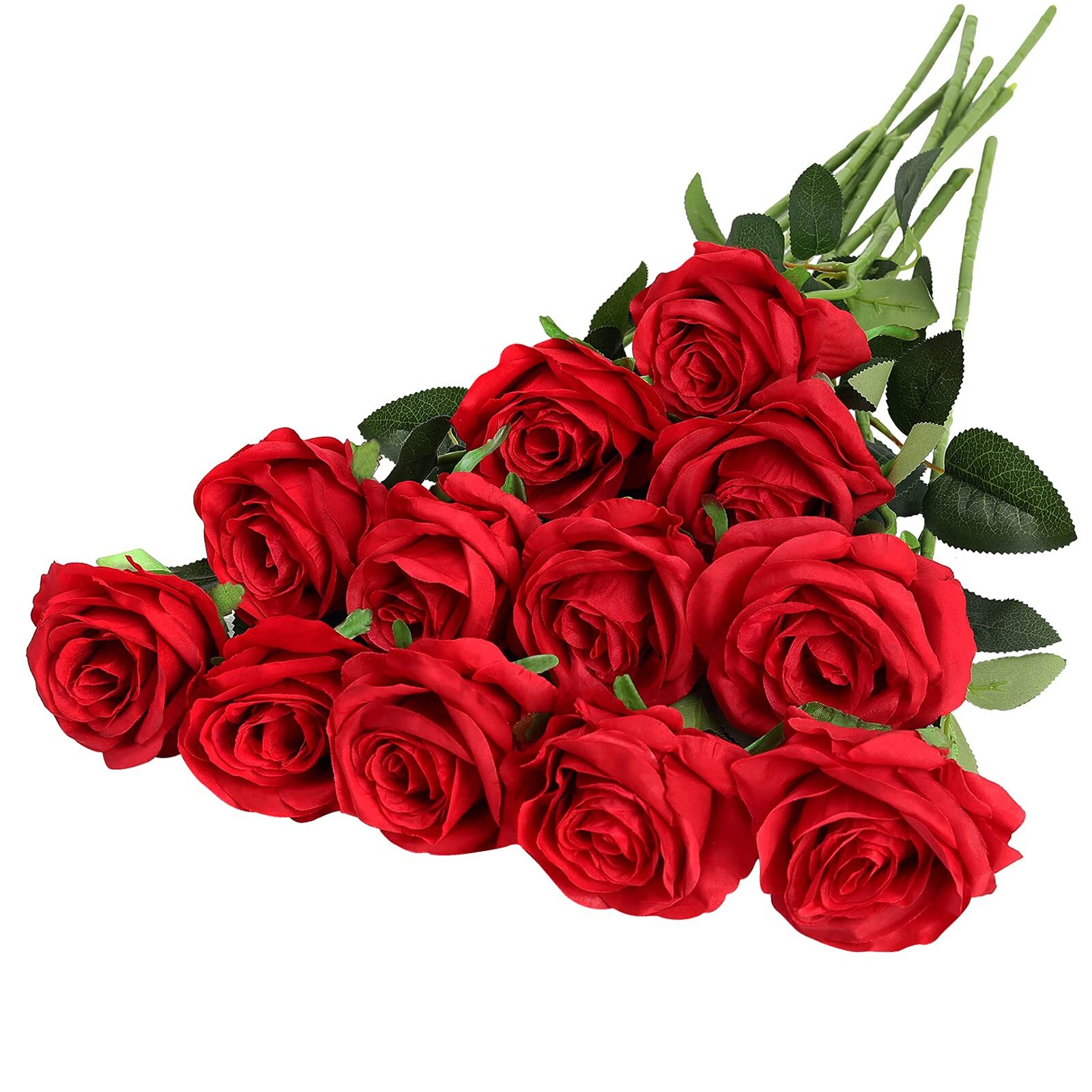 Hawesome 12PCS Artificial Silk Flowers Realistic Roses Bouquet Long Stem for …