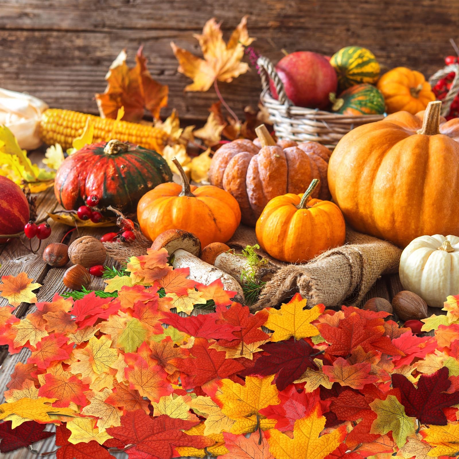 1100 Pcs Thanksgiving Artificial Maple Leaves Bulk Faux Autumn Mixed Leaf
