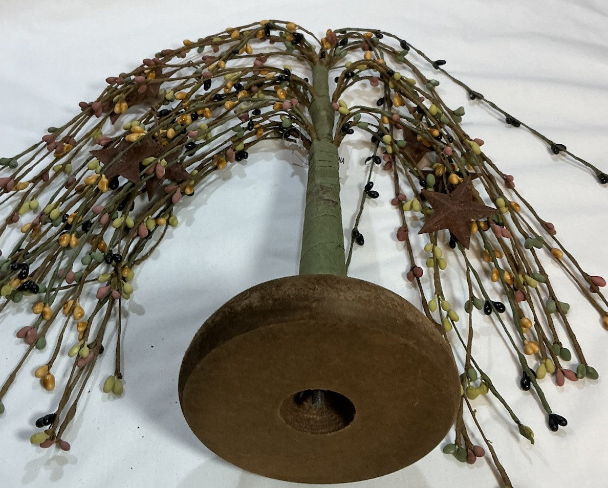 NEW Primitive Sage, Mustard, Lime, Black Pip Berry 13” Willow Tree W/Rusty Stars