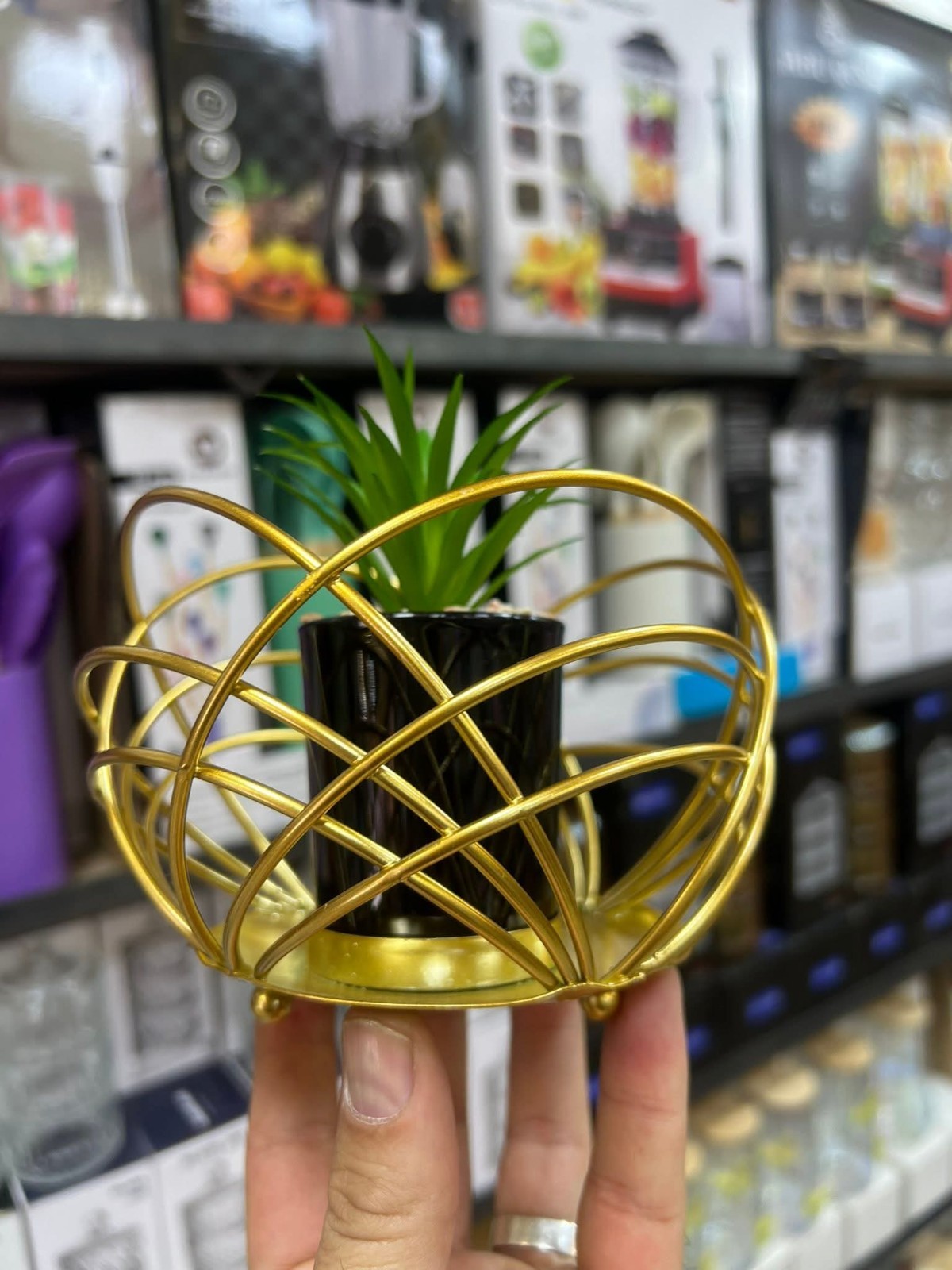 Gold Metal Wire Planter Artificial Succulent Pot Bird Crystal Modern Decor Gift