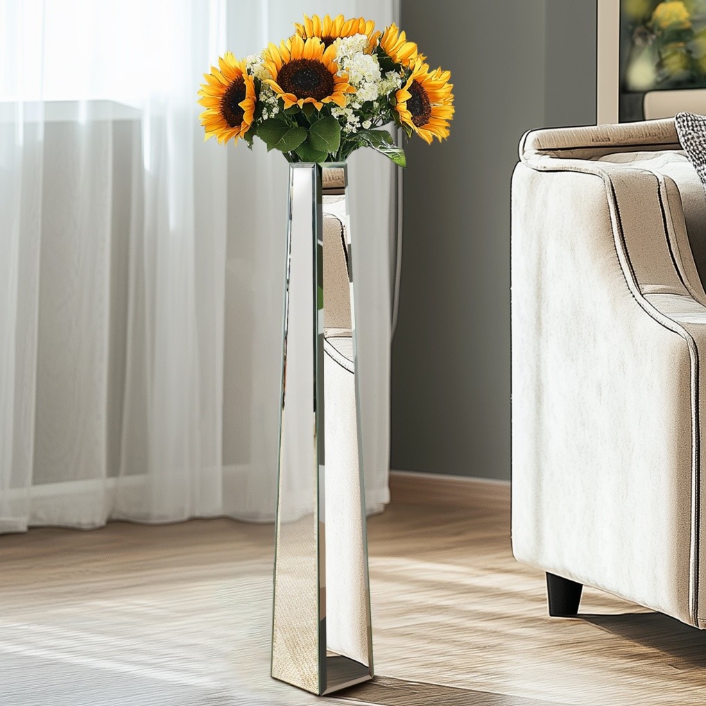 30″ Tall Mirrored Floor Vase Silver Big Vases Home Decorative for Dried Flower