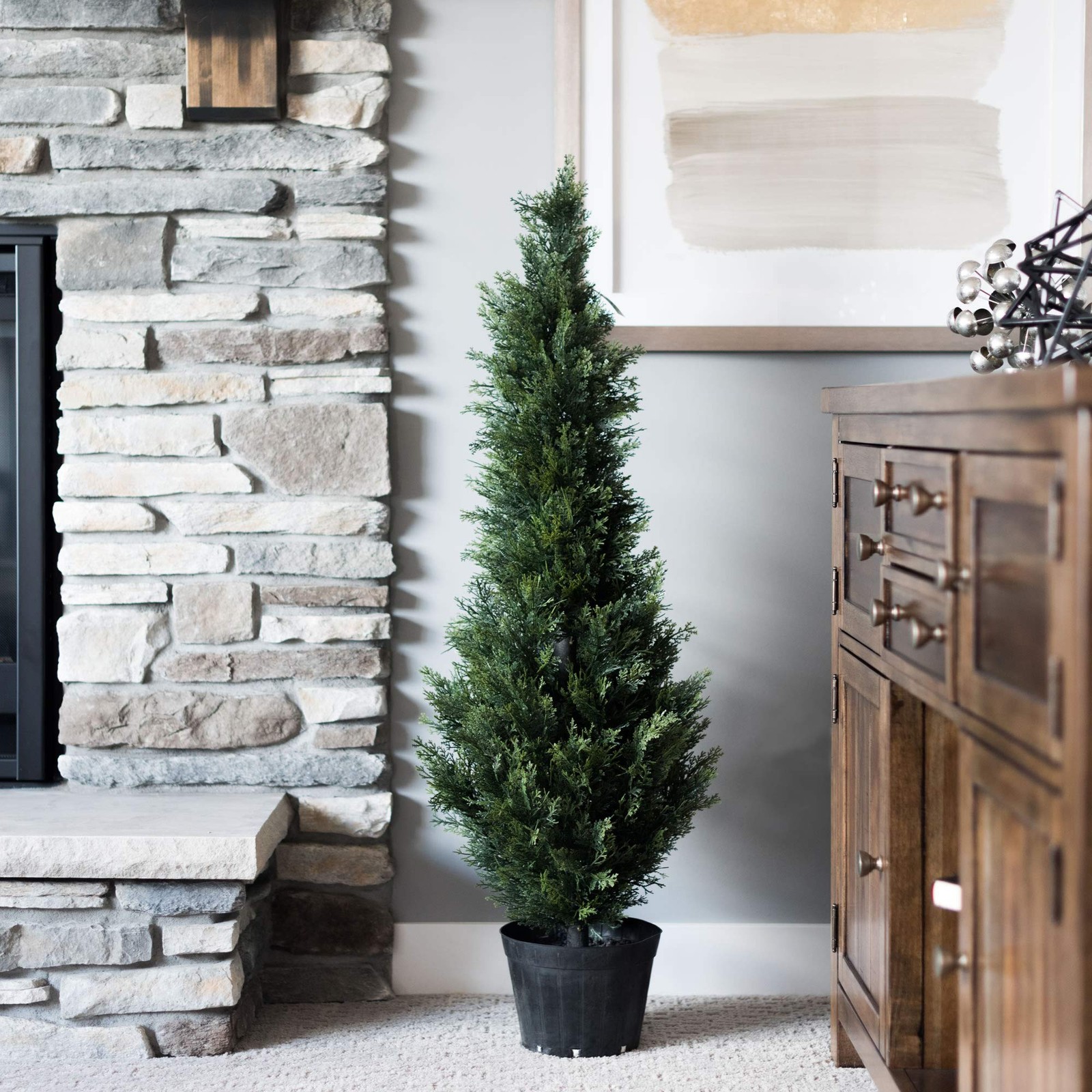 Vickerman 3′ Contemporary Plastic Artificial Potted Cedar Tree in Green
