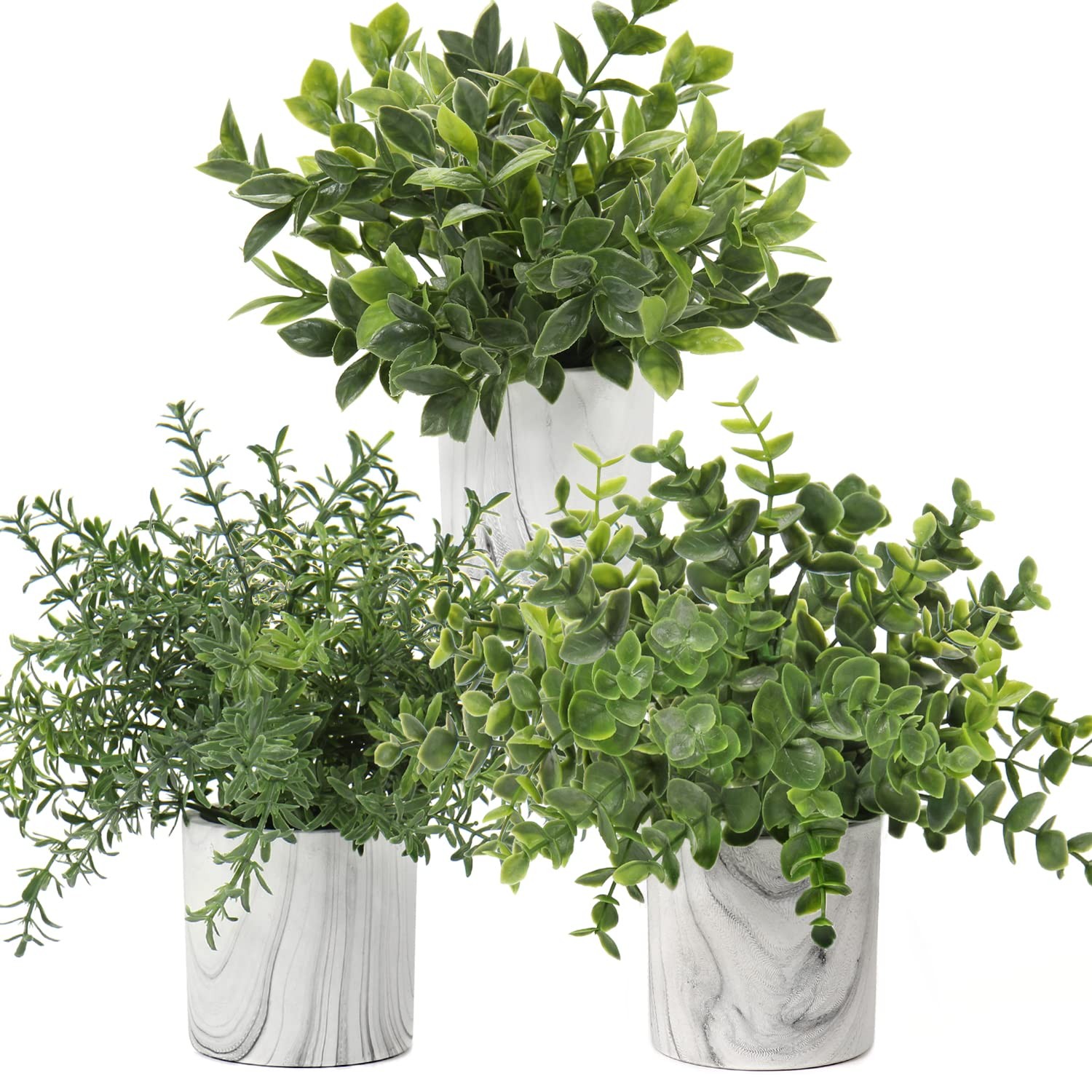 Mini Artificial Potted Plants Fake Plants in Marble Pots, 1Pcs Plastic Eucaly…