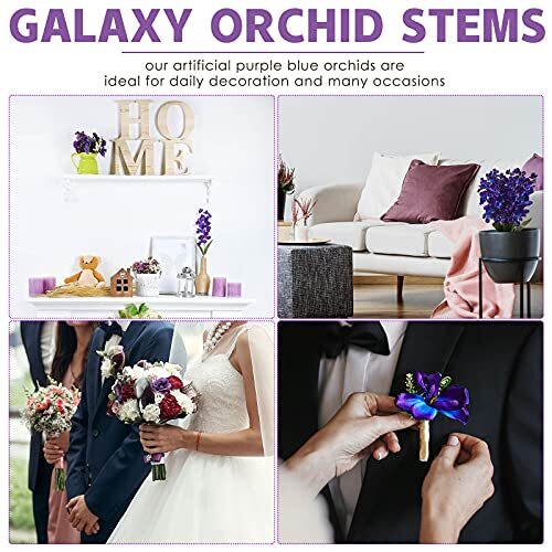 27 Inches Artificial Purple Blue Orchid Faux Flowers Purple Orchids Silk Flow…