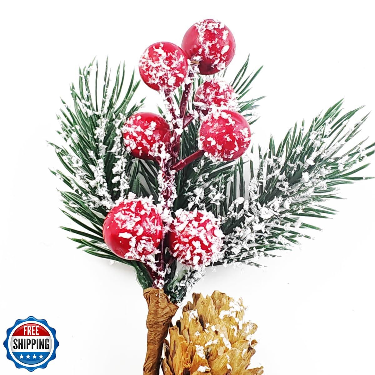 TIHOOD 20PCS 8inch Artificial Christmas Floral Picks, Red Fake Berry Picks St