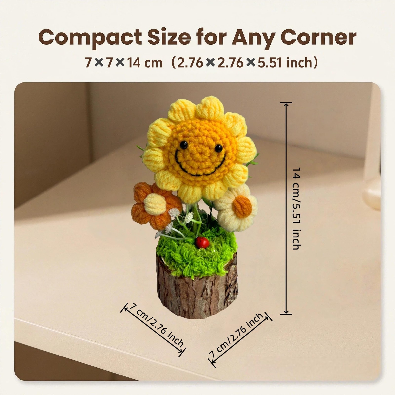 Handmade Crochet Sunflower Bouquet Potted 5.5 inch,Knitted Artificial Flower …