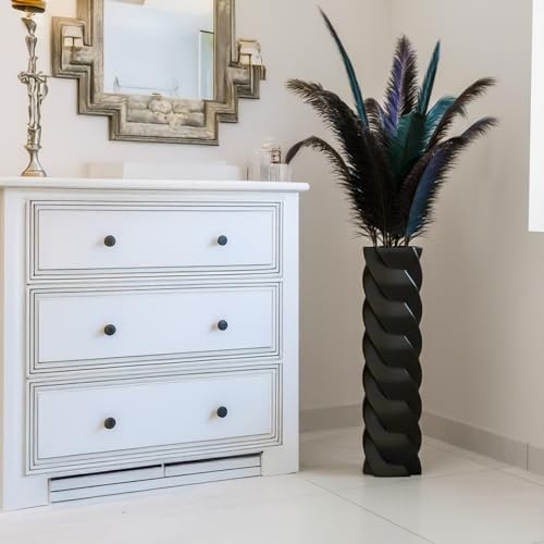 Tall Spiral Floor Vase 23.6″ – Glossy Twisted Resin Decorative 23.6 in Black