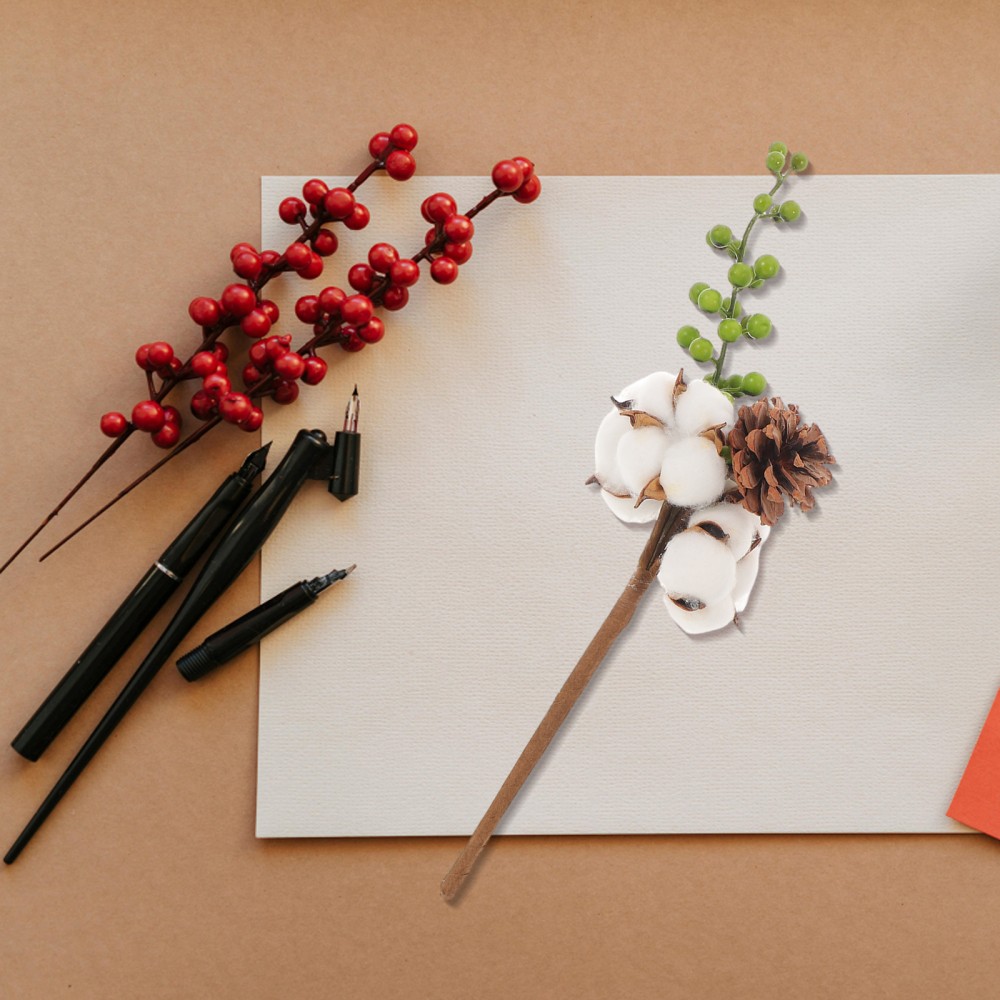 4 Pcs Cotton Stems Decor Branches Bunch Artificial Flower Picks for DIY