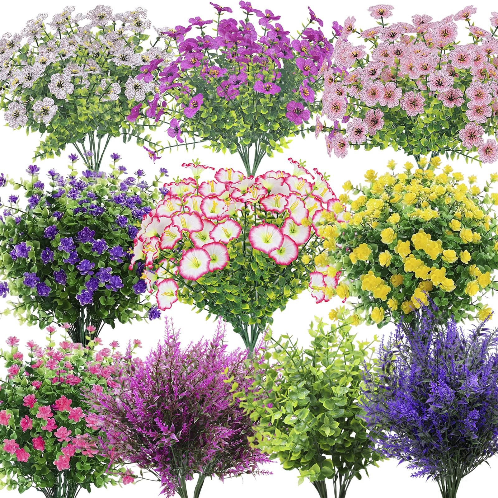 20 Bundles Artificial Flowers for Outdoors – UV Resistant Realistic Fake Flow…