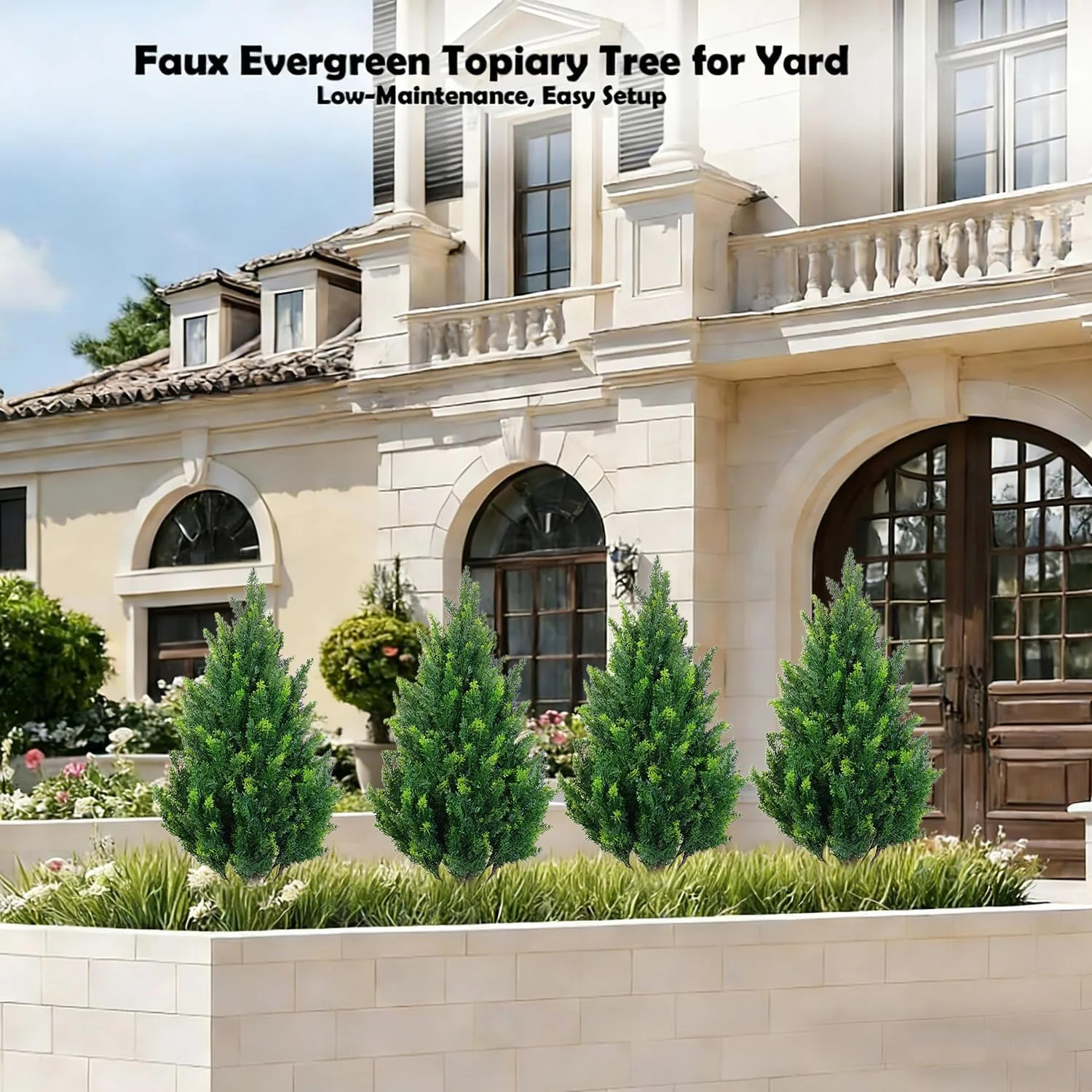 Set of 2 Artificial Cedar Topiary Trees, 27.6” Outdoor Faux Plants Pine Shrubs