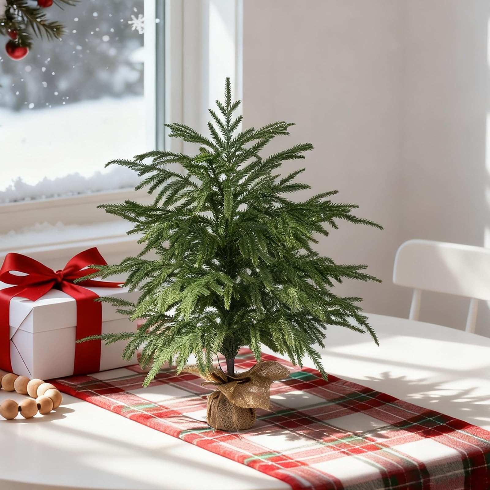 2FT Artificial Norfolk Pine Tree with Decorative Pot – Tabletop UV Protection…