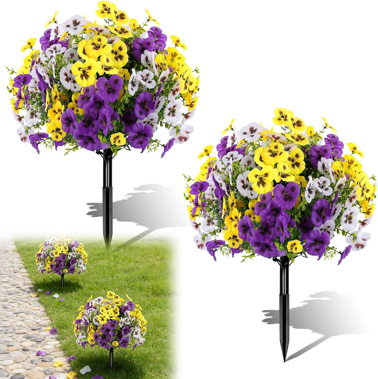 2 Pack Yellow Artificial Petunia Flowers – 23” Tall UV Resistant Decor