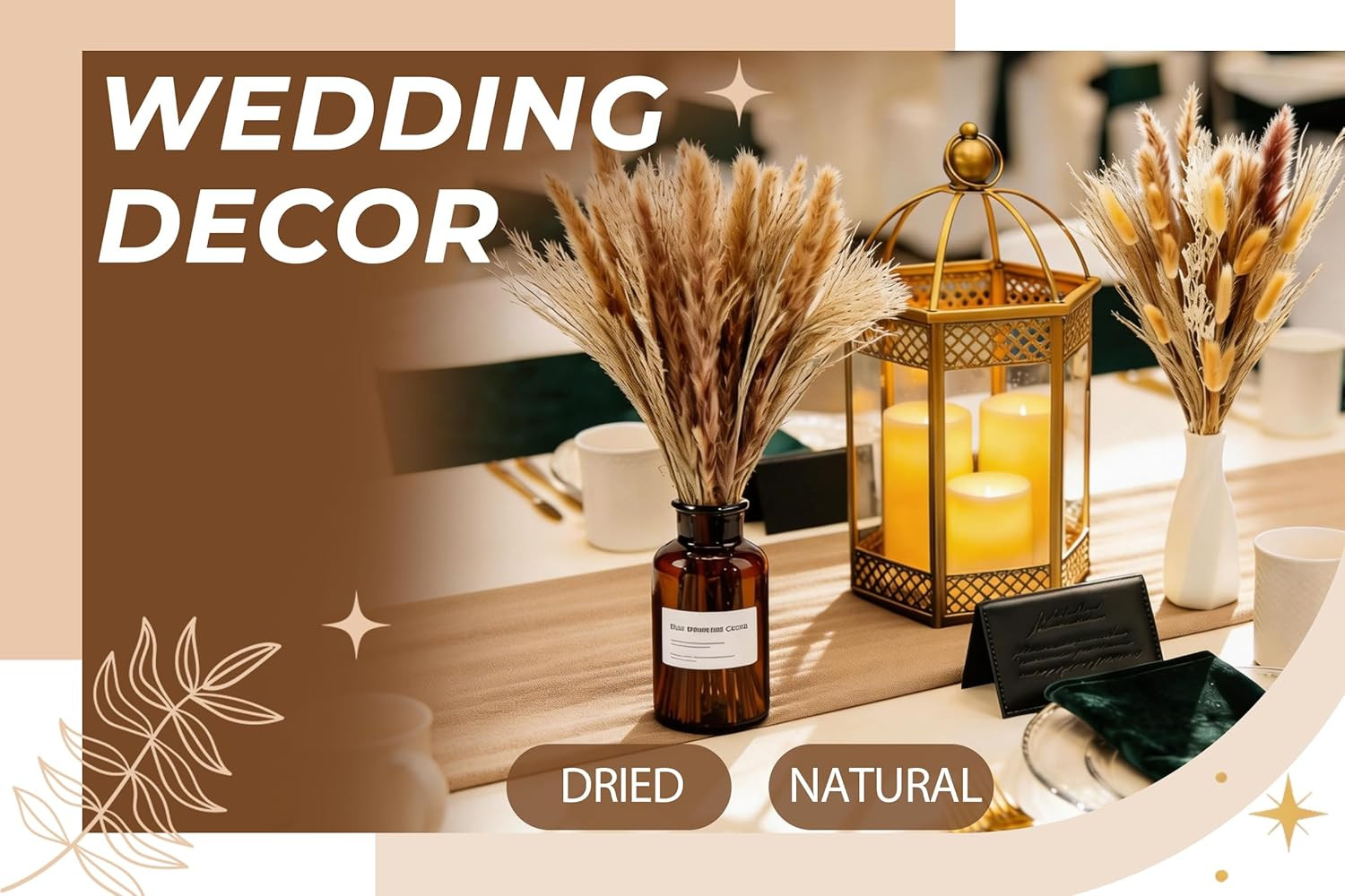 Pampas Grass Decor, Dried Flowers Bouquet for Boho Home Farmhouse Decor | Arrang