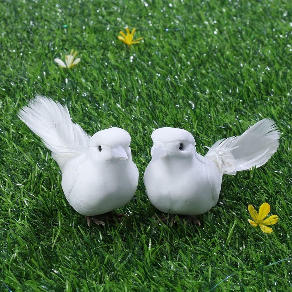 2 Pcs Simulation White Doves, Artificial Birds Craft, Foam Pigeon for Home De…