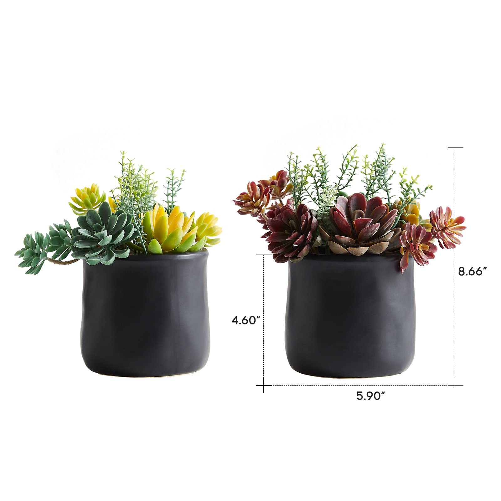 Artificial Succulents Ceramic Pots Large Fake Plants Matte Black Decor 2 PCS