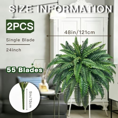 Artificial Boston Fern 2 Set 48Inch Large Fake Ferns for Outdoors 48″ 2pcs