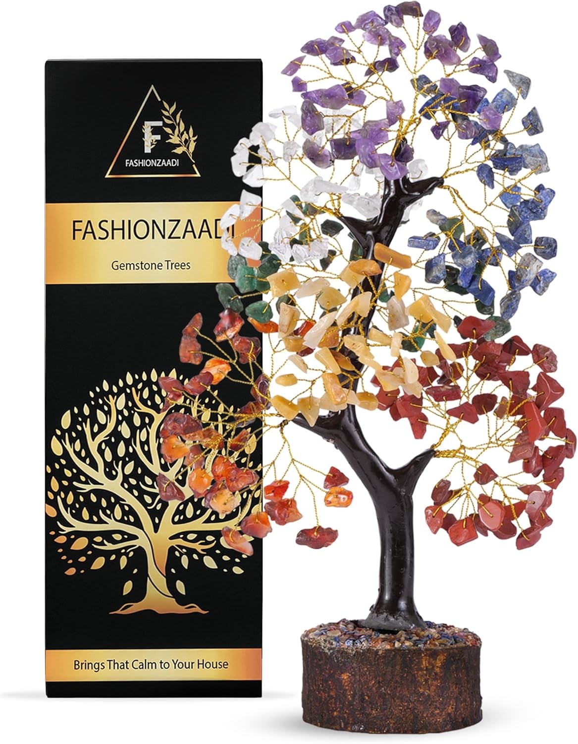 FASHIONZAADI 7 Chakra Tree of Life, Crystals and A-seven Golden Wire