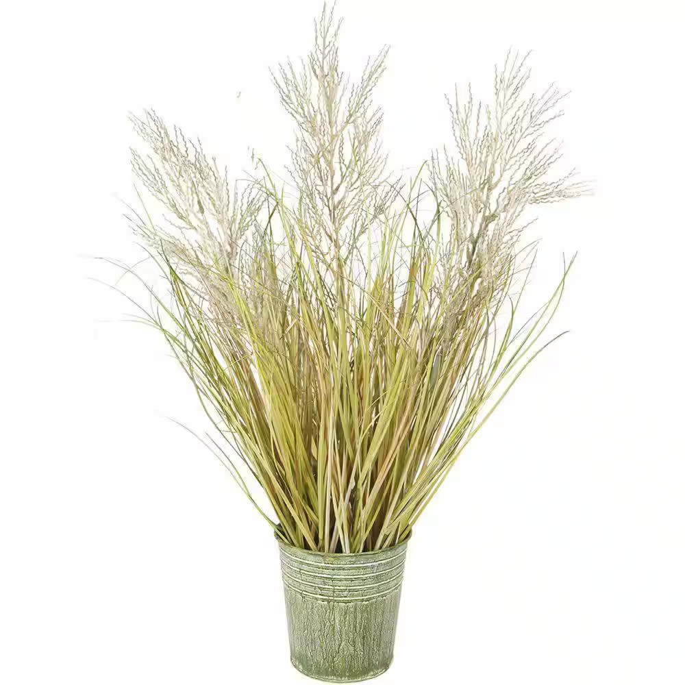 9.84 In. Outdoor Green Artificial Plant Faux Onion Grass Pampas Shrubs Reed Flow
