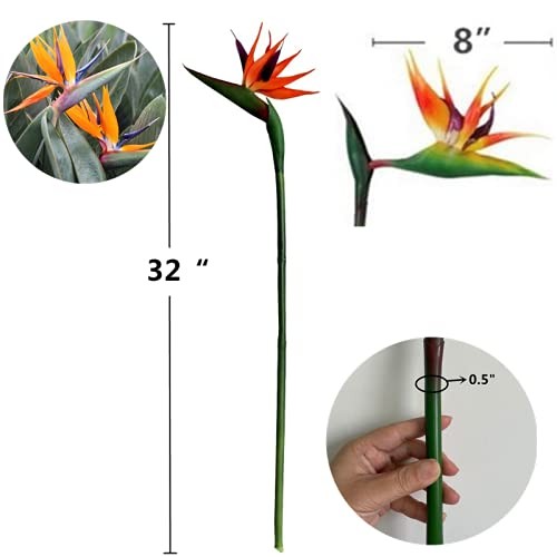 3 PCS 32 Inch Orange Red Large Bird of Paradise Permanent Artificial Flower, …