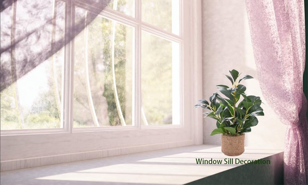 Ewtogift 12.6″ Fake Plants in Brown Ceramic Vase Realistic Ficus Leaf Faux Pl…