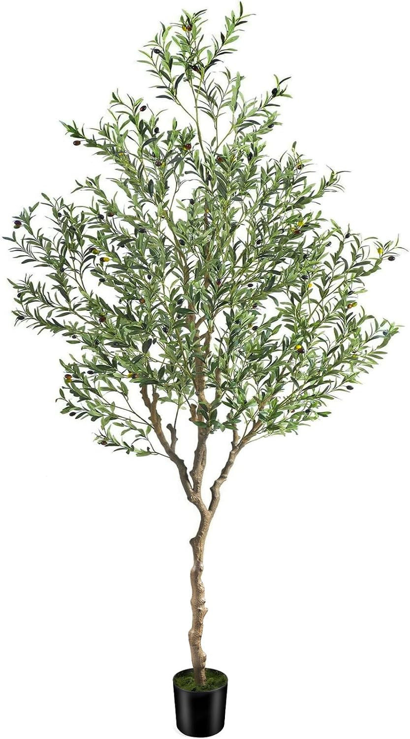 7ft Artificial Olive Tree Potted, Faux Indoor Plants with Natural Wood Trunk & L
