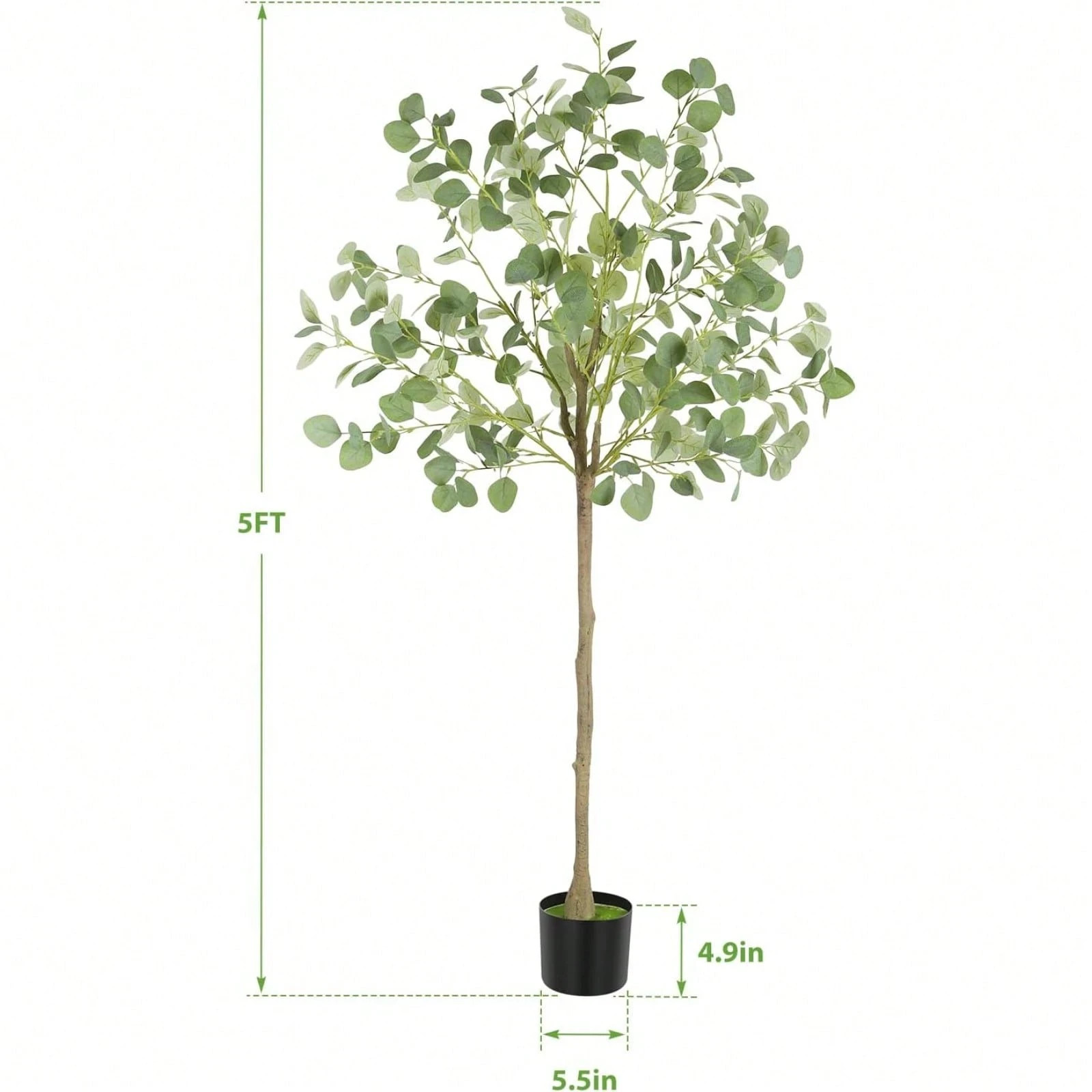 5FT Lifelike Artificial Eucalyptus Tree Faux Silk Plant in Nursery Pot